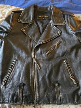 Harley-Davidson Black Leather Motorcycle Jacket with Asymmetrical Zip
